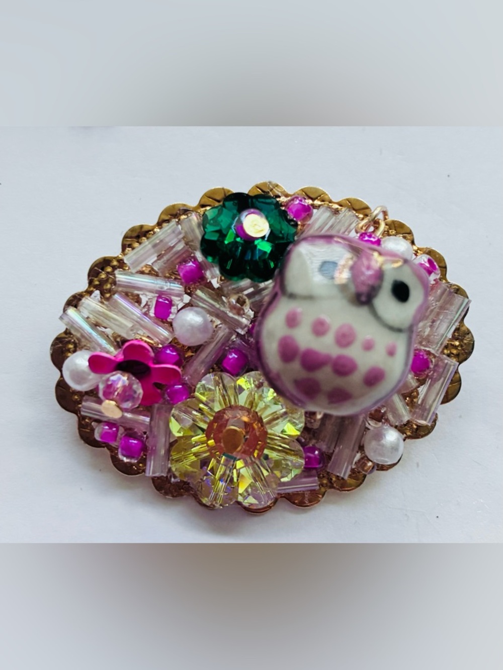 Handmade owl brooch